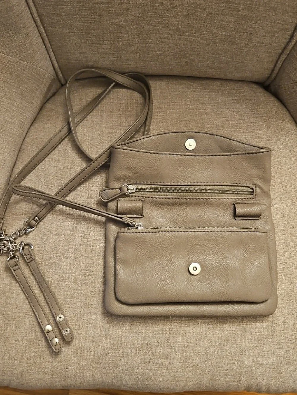 Nine West Taupe Faux Leather Crossbody with Chain Strap